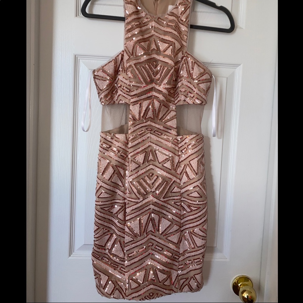 Pink Sequin Halter Dress